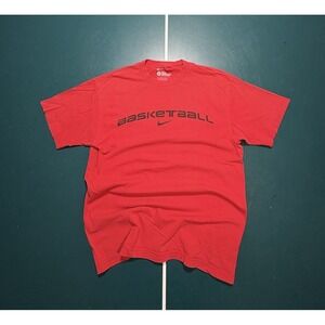 Vintage Nike Basketball Center Swoosh T shirt Men's Large Red Black Y2K